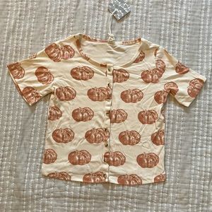 Kate Quinn Cream and Brown Pumpkin Print Top